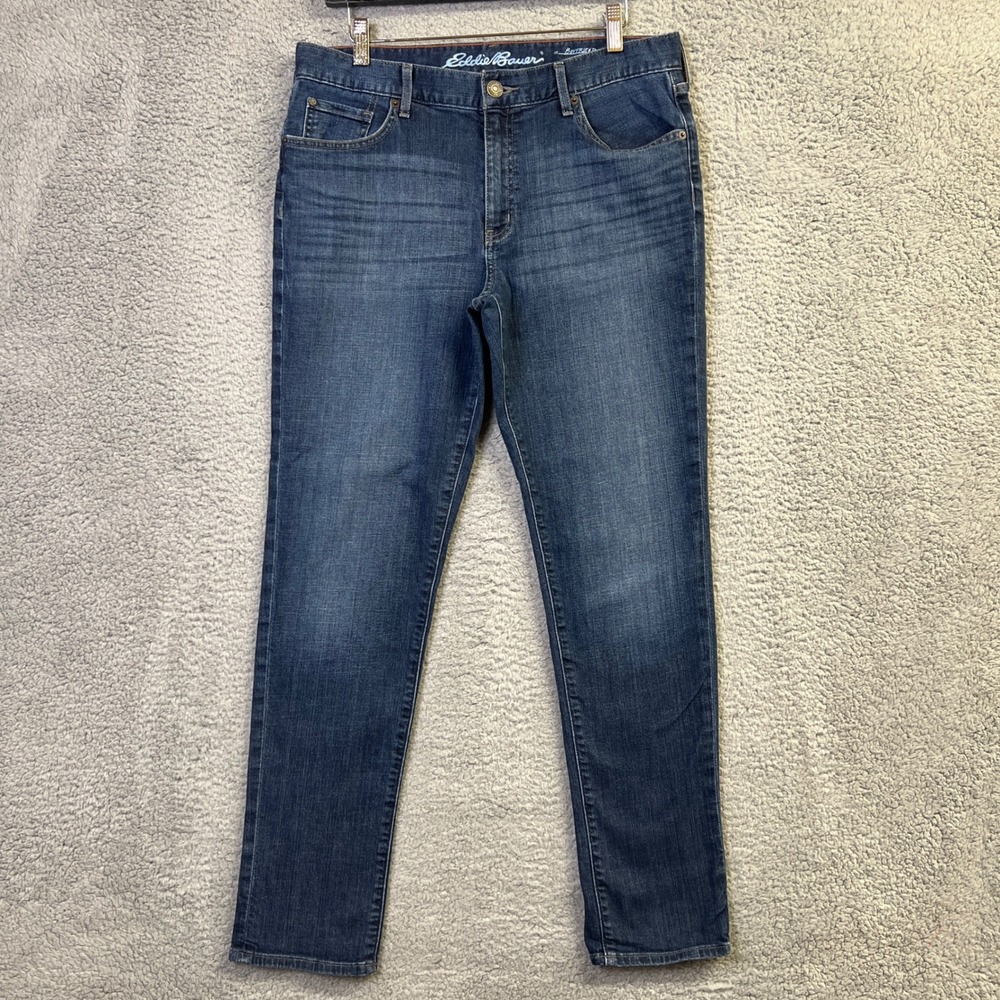 Eddie Bauer Boyfriend Jeans Women 10 Blue Denim Dark Wash Slim Leg Stretch
